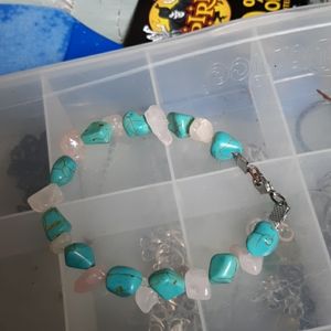 Real rose quarts and turquoise bracelet